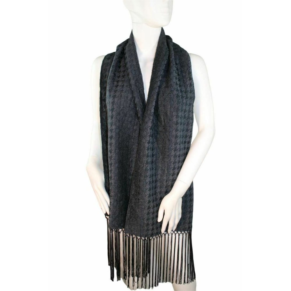 Giorgio Armani Dark Gray Charcoal Long Tassel Scarf